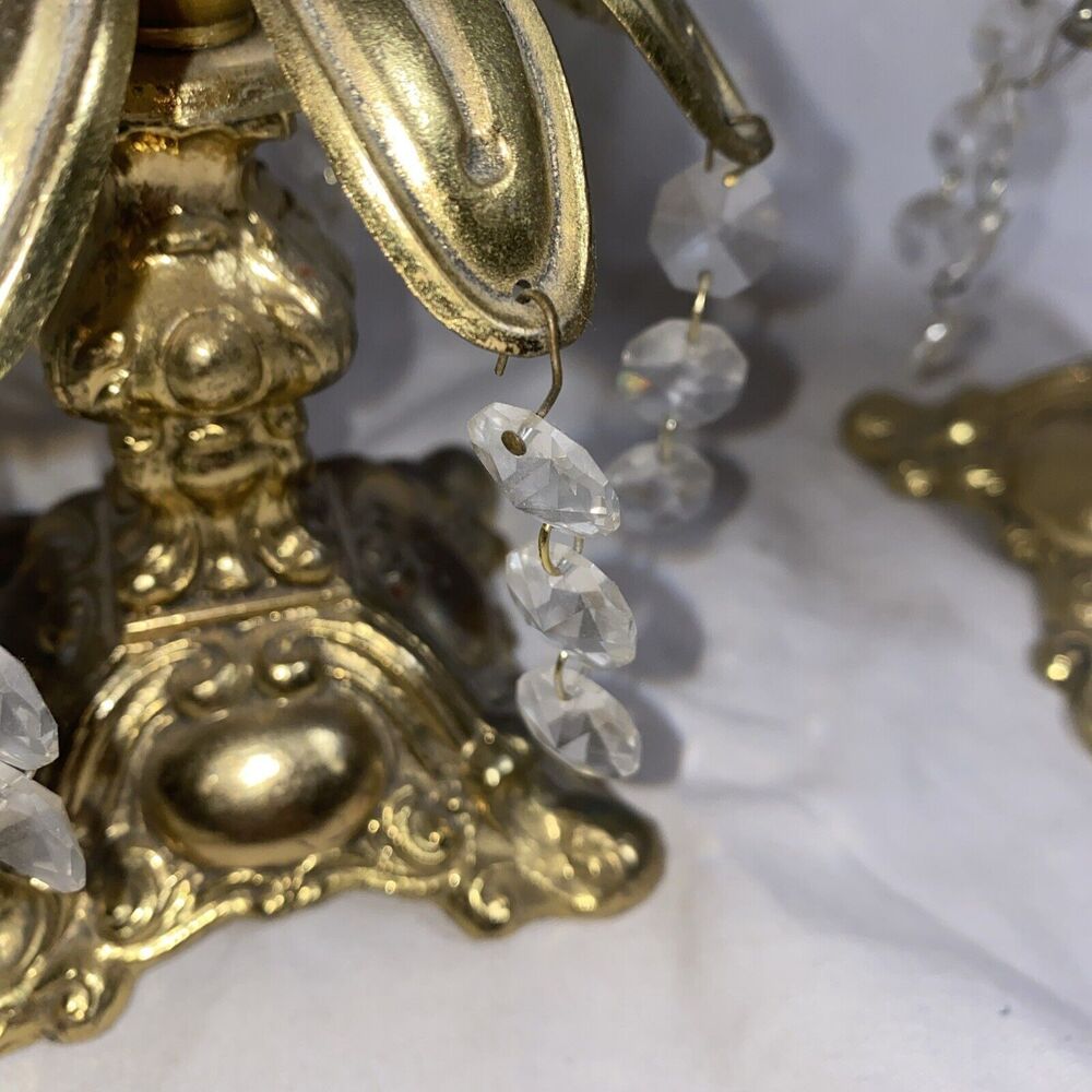 Vintage Hollywood Regency Style Ornate Gold Cast Metal Candlestick Holders Pair - Picture 11 of 11